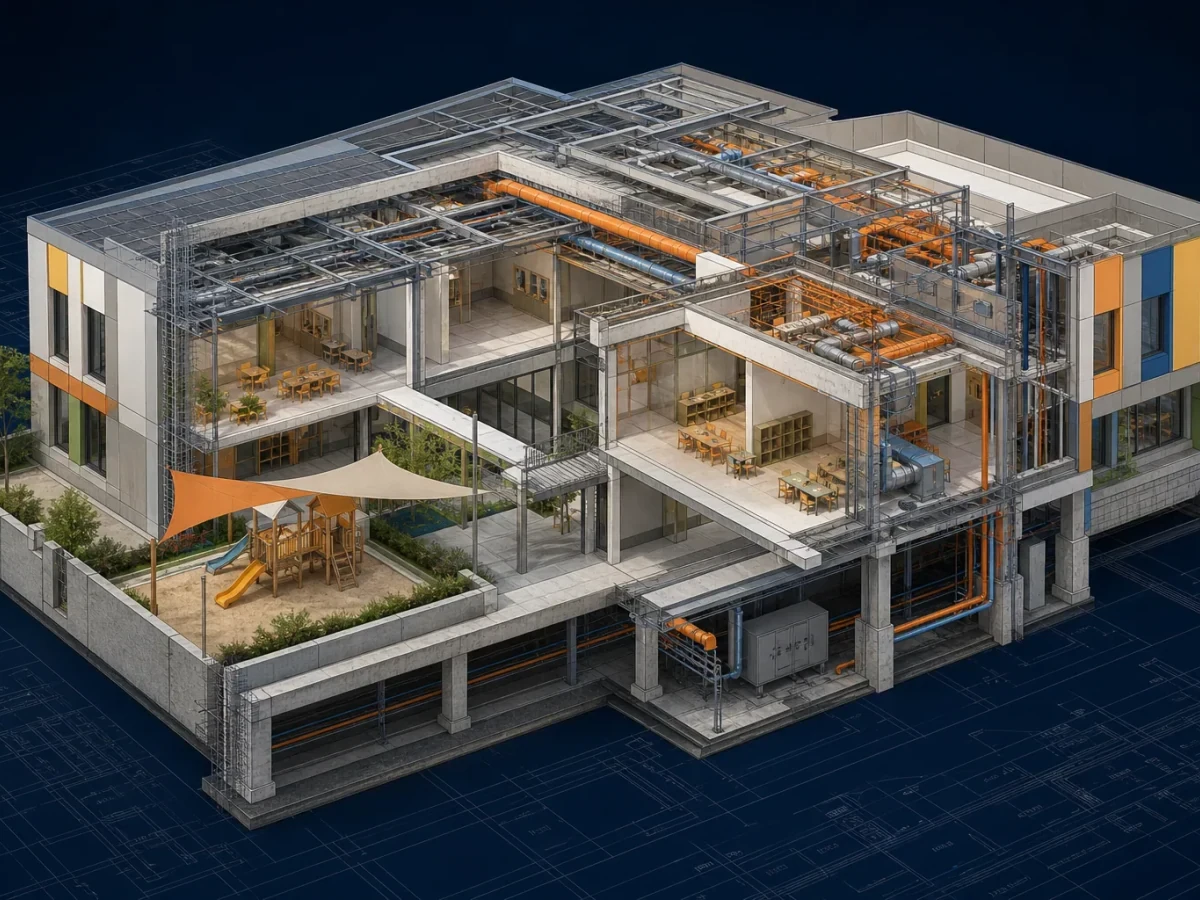 Educational Facility overall federated model showing classrooms, circulation, structure and services