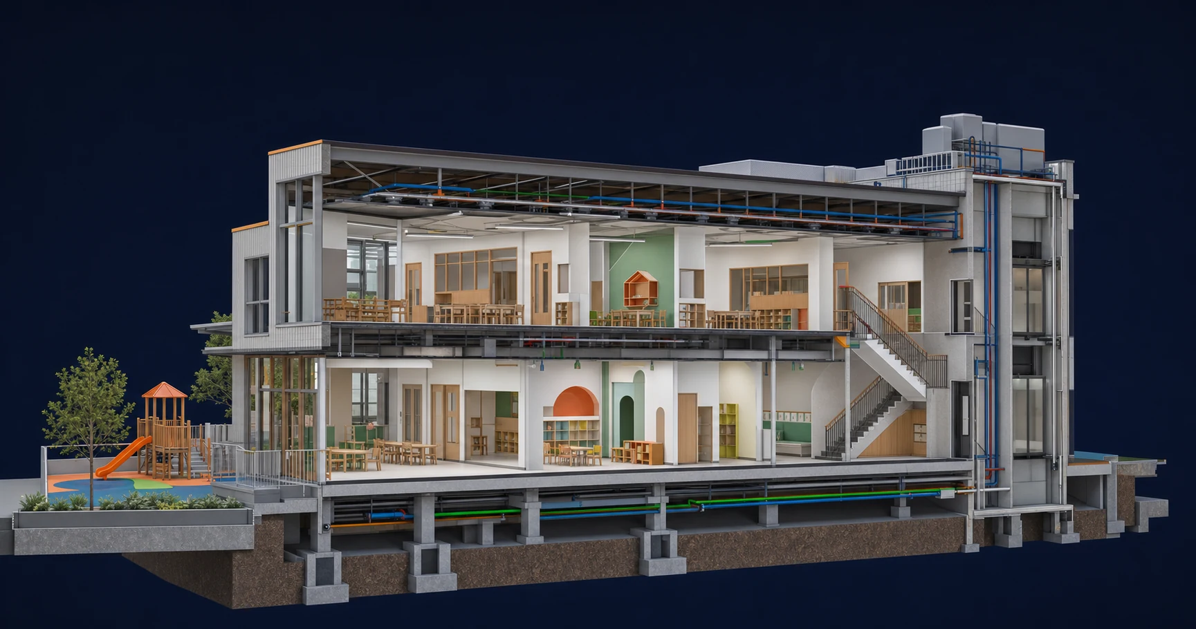 Educational Facility section box showing classrooms, circulation, structure and services