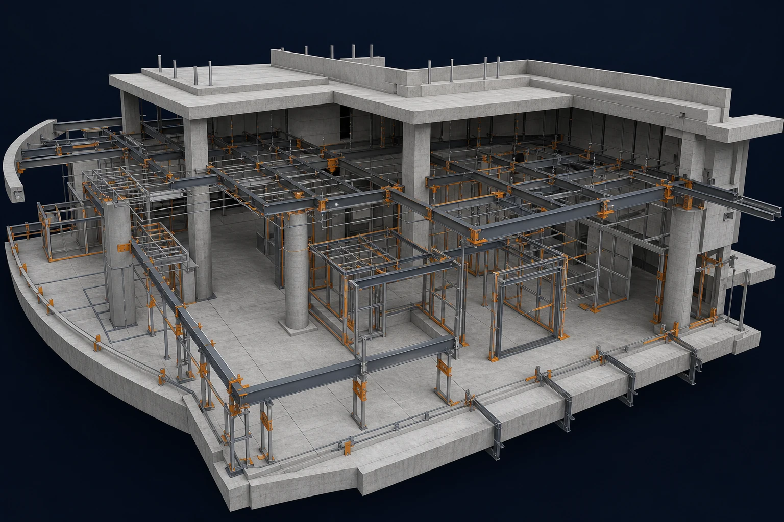 Luxury Commercial Interior structural model showing fit-out supports, slabs and framing interfaces