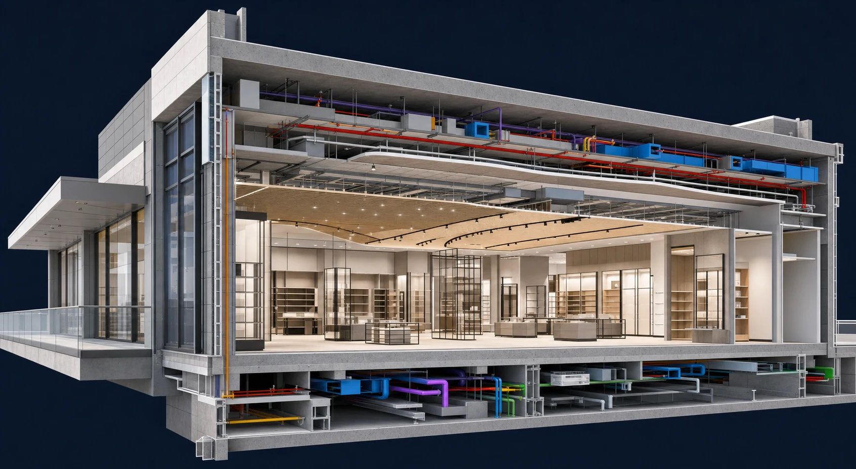Luxury Commercial Interior section box showing interior, ceilings, services and supports
