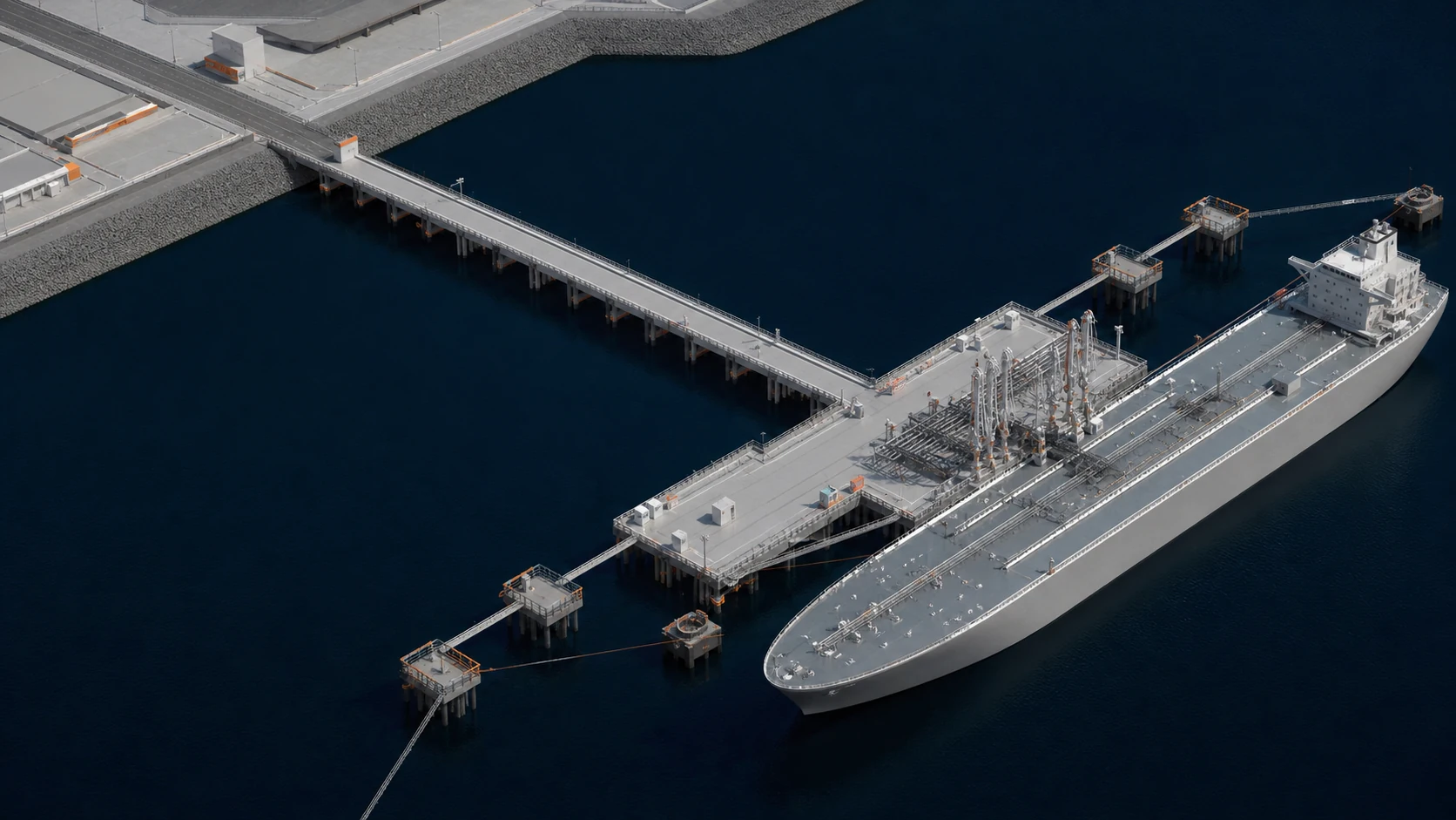 Jetty & Berthing Facility architectural model showing jetty deck access and topside arrangement
