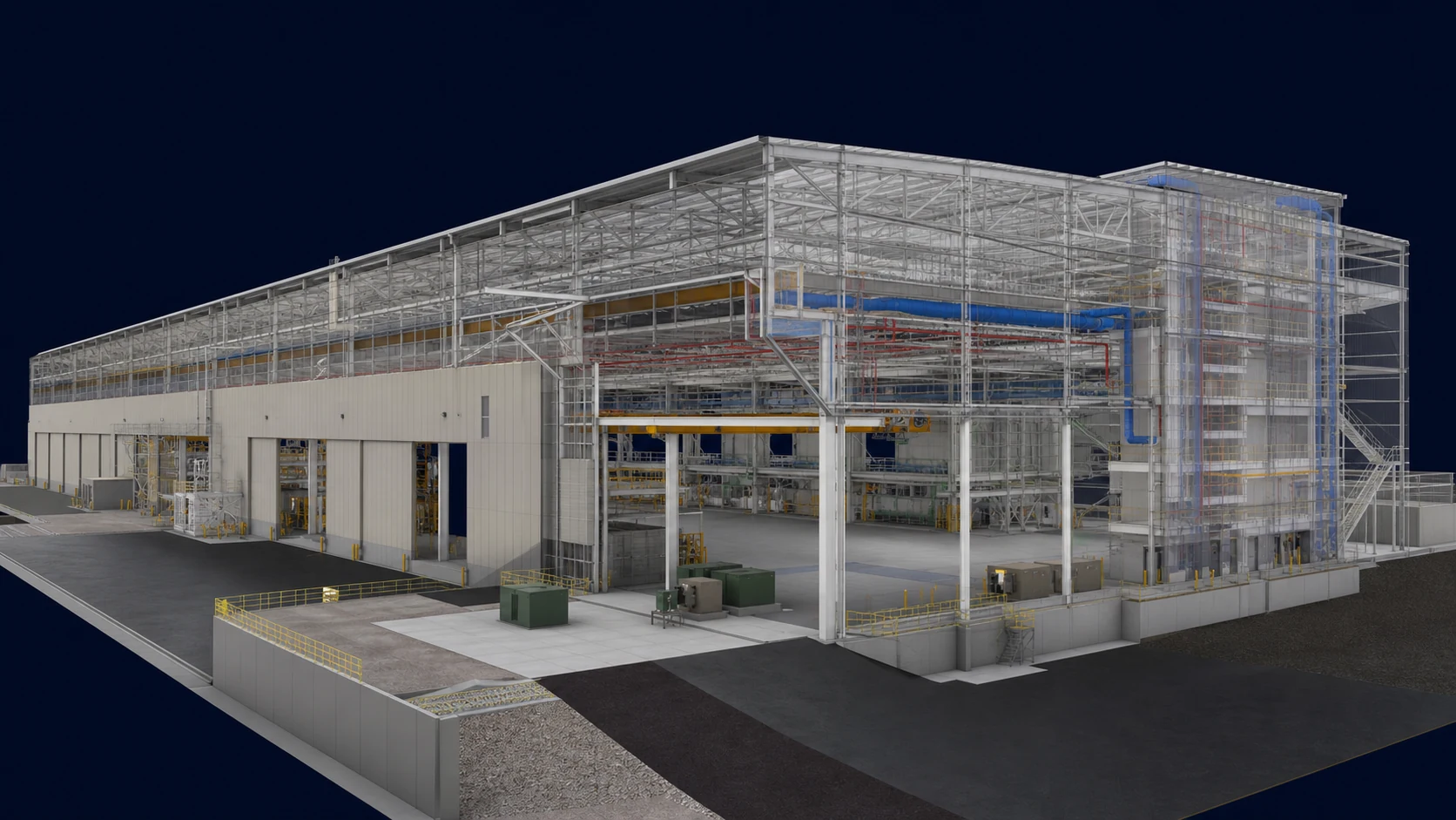 Large-Span Industrial Facility opposite-side exterior view showing large access openings and rear service edge