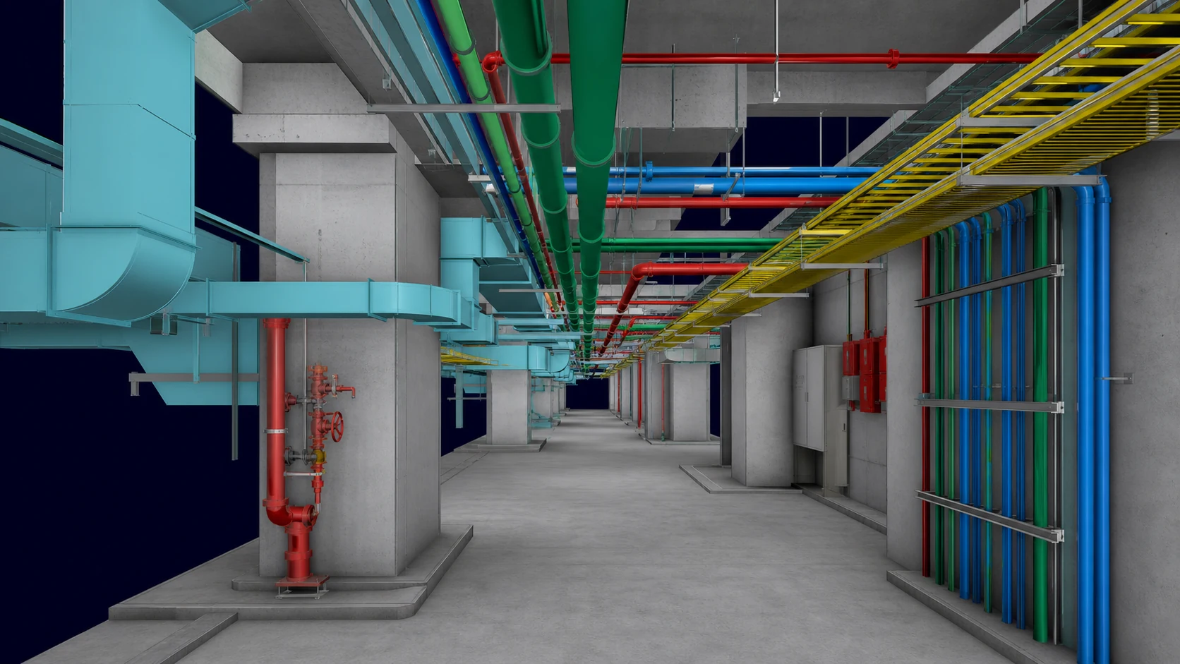 Mixed-Use Development internal coordination view showing basement headroom and multidisciplinary routing
