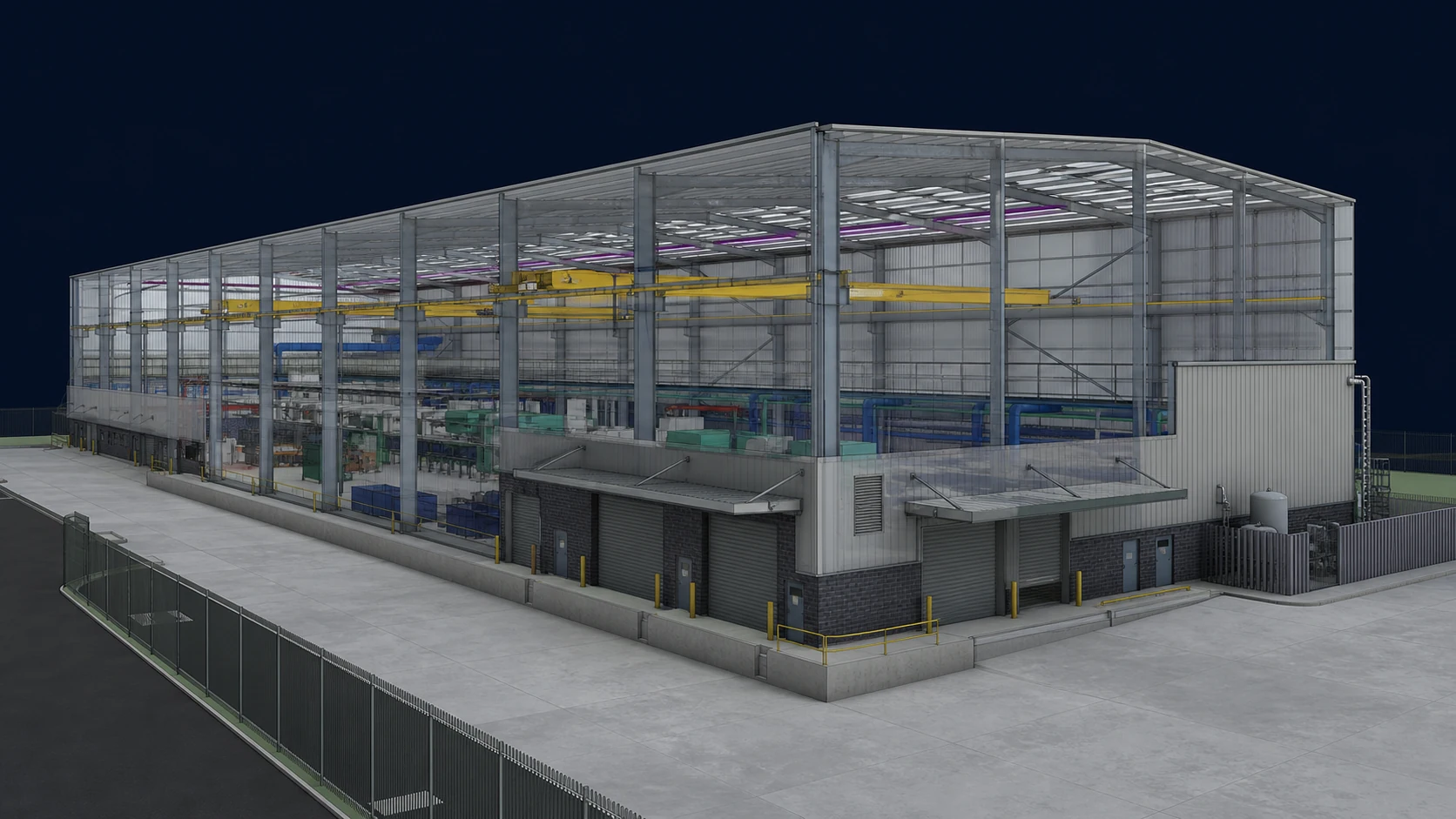 Industrial Workshop opposite-side exterior view showing loading edge and portal bays