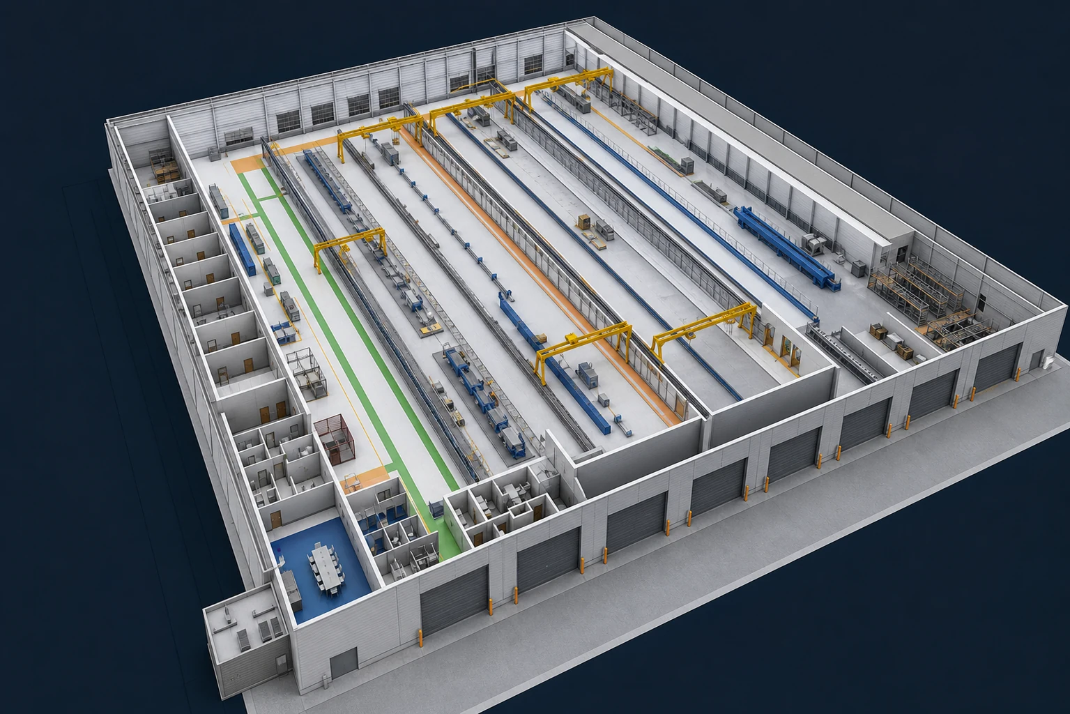 Industrial Workshop architectural model showing production layout, access and equipment zones