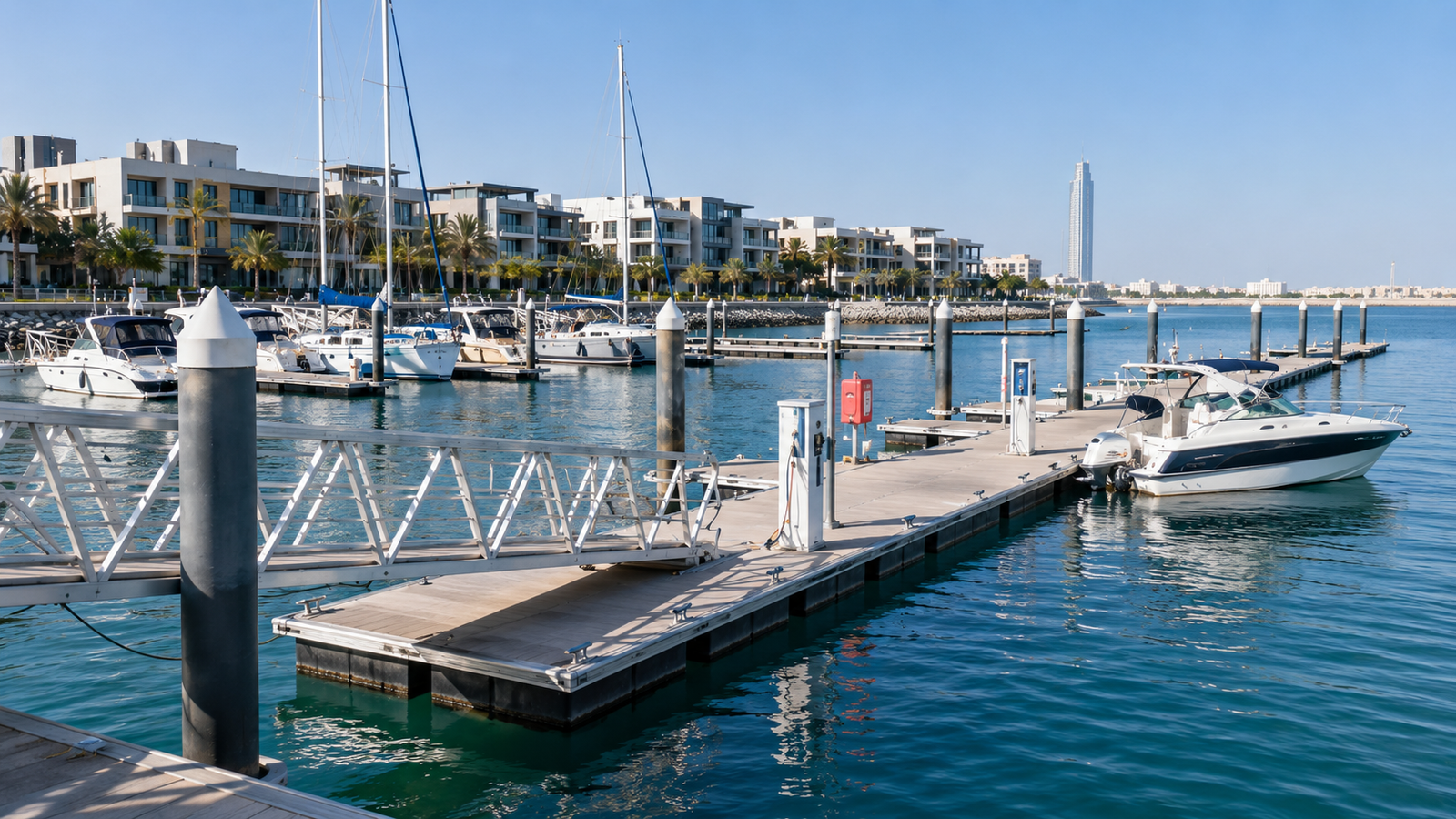 Marine pontoons, gangway and berthing fingers