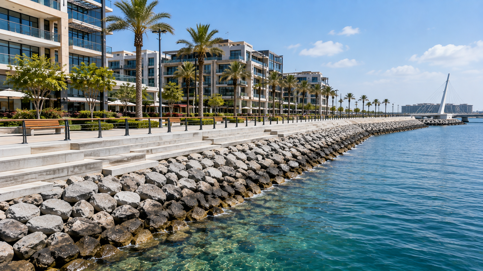 Marine waterfront promenade, revetment and marine edge